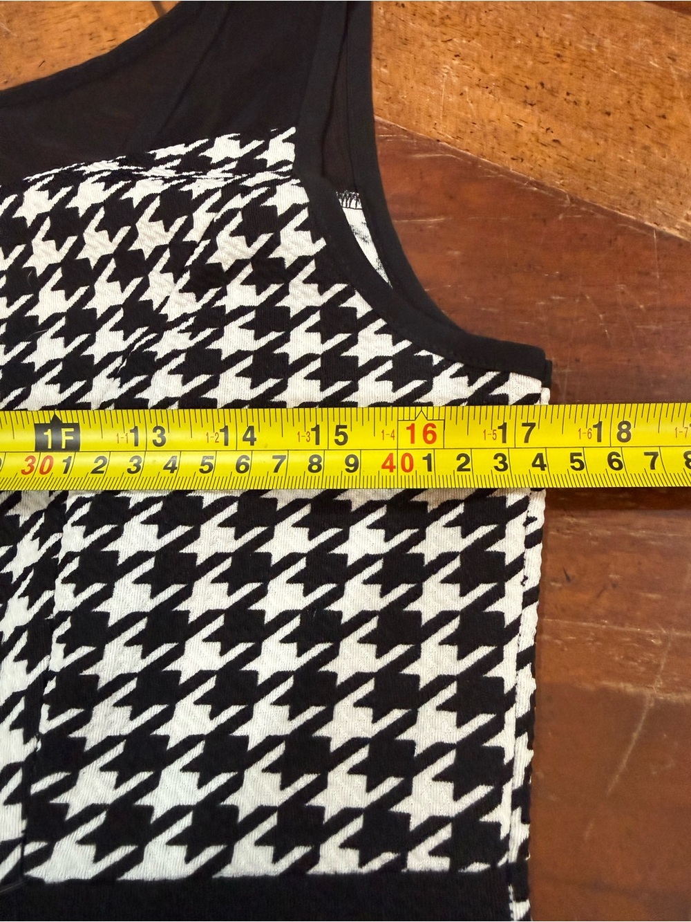 Houndstooth Peplum Top Mesh Detail Gold Buckle Belted Waist M/L - Picture 9 of 11